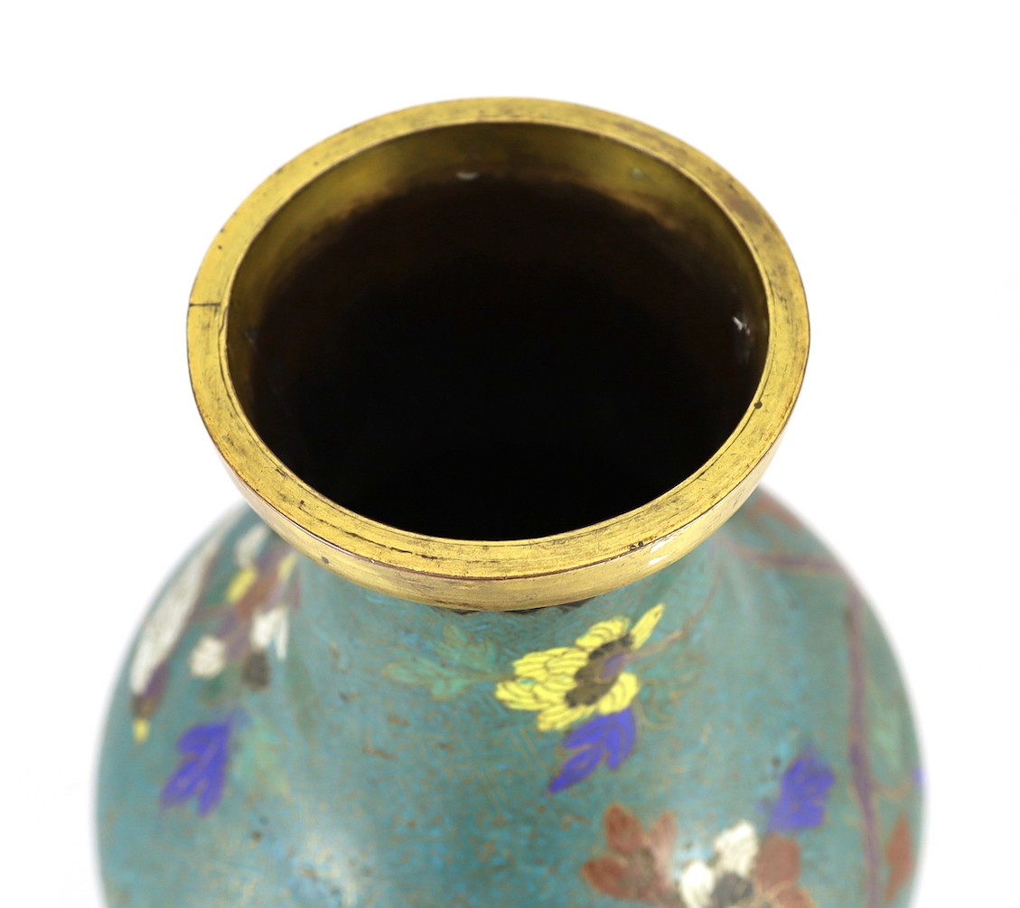 A large Chinese cloisonné enamel and gilt bronze mounted bottle vase, 18th/19th century 42.5 cm high, some losses and restoration to enamel